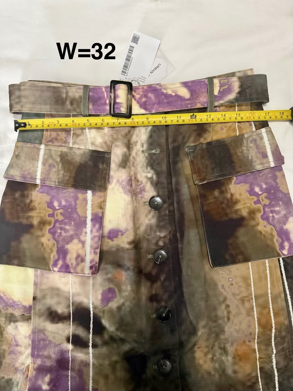 Tie-Dye A-Line Midi Denim  Skirt in Purple and Brown  with Belt - Picture 5 of 7